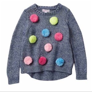 NWT Girls Pompom Sweater Indigo High Low Hem Long Sleeved Size 4